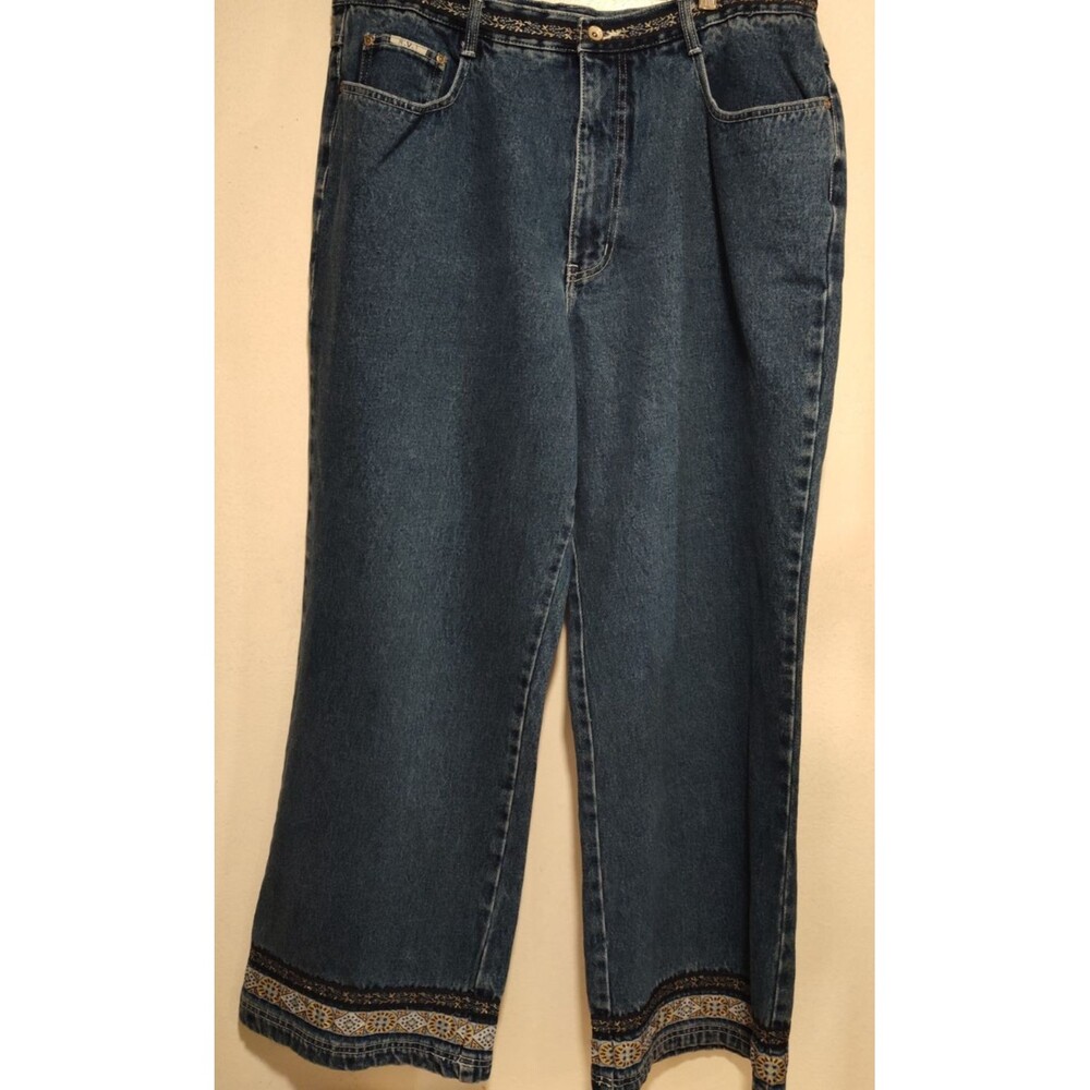 R.V.T Sere Piping Hot Women Blue Jean Size 22 Denim Wide Leg Decor Trim